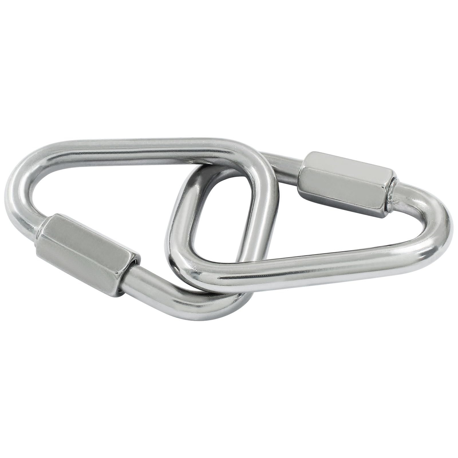 Confezione da 2 moschettoni triangolari M8 resistenti, in acciaio inox da 7,4 cm, con ganci di bloccaggio triangolari, connessioni rapide per campeggio e attrezzatura all'aperto