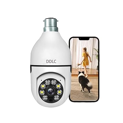 DDLC Wi-Fi Camera CCTV Camera 1080p Wireless PTZ Bulb Shape V380 Pro | Indoor 360 Smart Home Security Camera Light Vision 24x7 Continuous Recording with Motion Sensor LED Lights (Light Bulb)