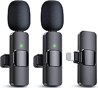 Vista 1 de Paquete de 2 micrófonos inalámbricos de solapa para iPhone iPad, mini micrófono con audio más claro, micrófonos inalámbricos Plug-Play, micrófono