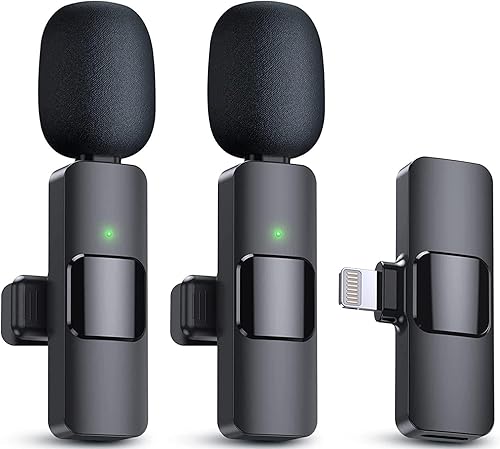 Paquete de 2 micrófonos inalámbricos de solapa para iPhone iPad, mini micrófono con audio más claro, micrófonos inalámbricos Plug-Play, micrófono