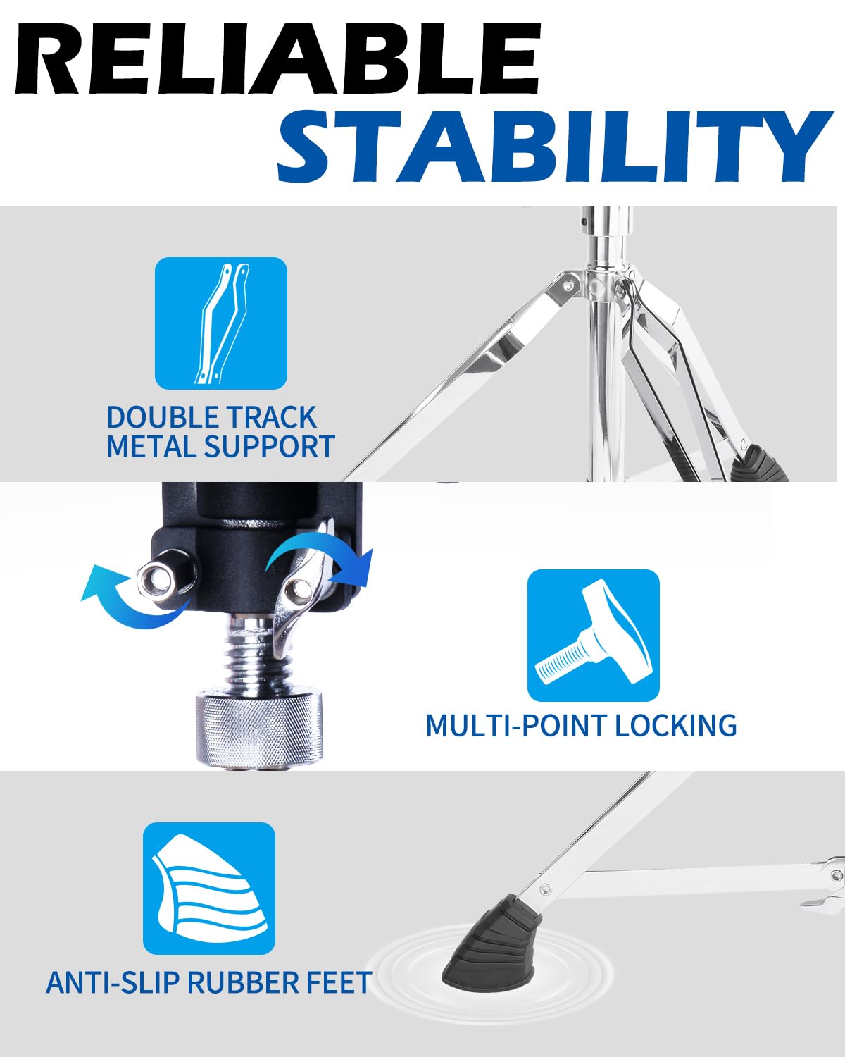 STRICH Sgabello per batteria imbottito regolabile in altezza SDB-20P Blu