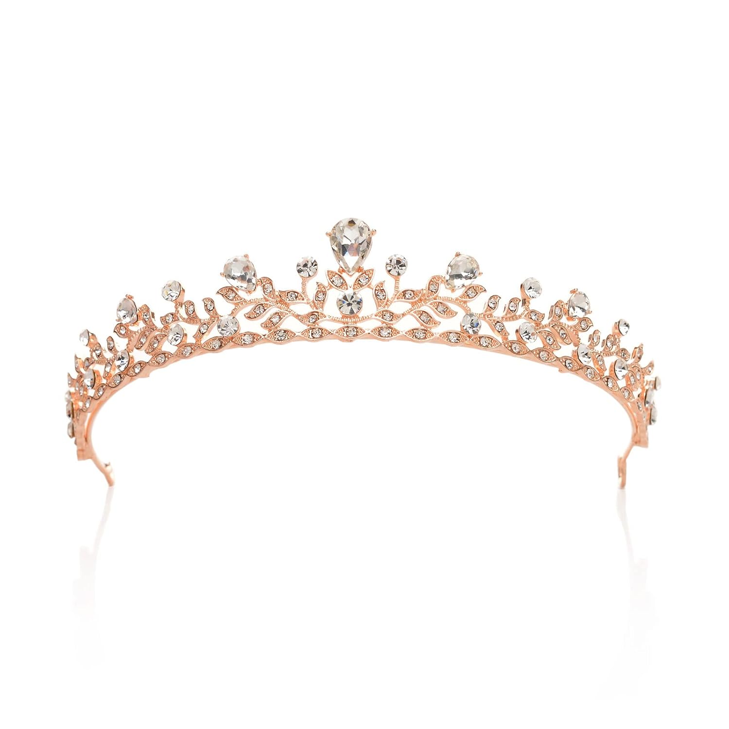 SWEETV Crystal Wedding Tiara for Bride & Flower Girls - Princess Tiara Headband Pageant Crown, Bridal Hair Jewelry for Women and Girls, Rose Gold