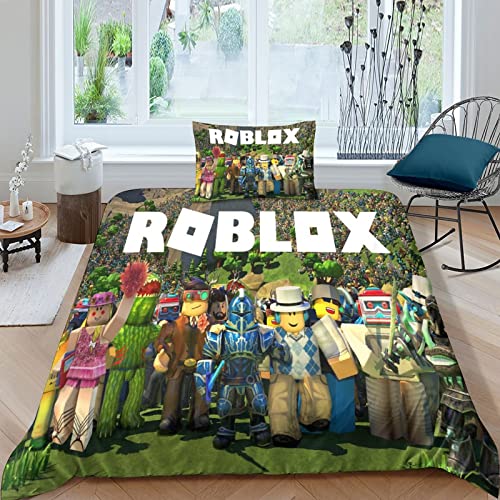 Roblox Funda De Edredón Juego De Ropa De Cama 3D Game 3 Piezas Funda Nórdica De Poliéster De Microfibra Suave con Cierre De con Cremallera para Niños Adolescentes Adultos Single（135x200cm）