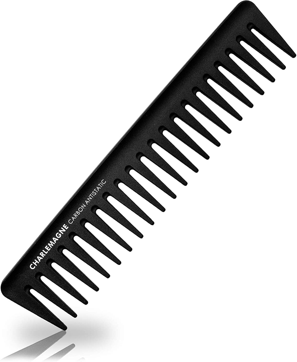 Charlemagne Carbon Wide Tooth Comb - 19 cm - Antistatic Detangling with Wide Tooth Comb for Curls - Ergonomic Grip for Shatterproof Styling Tool for Men