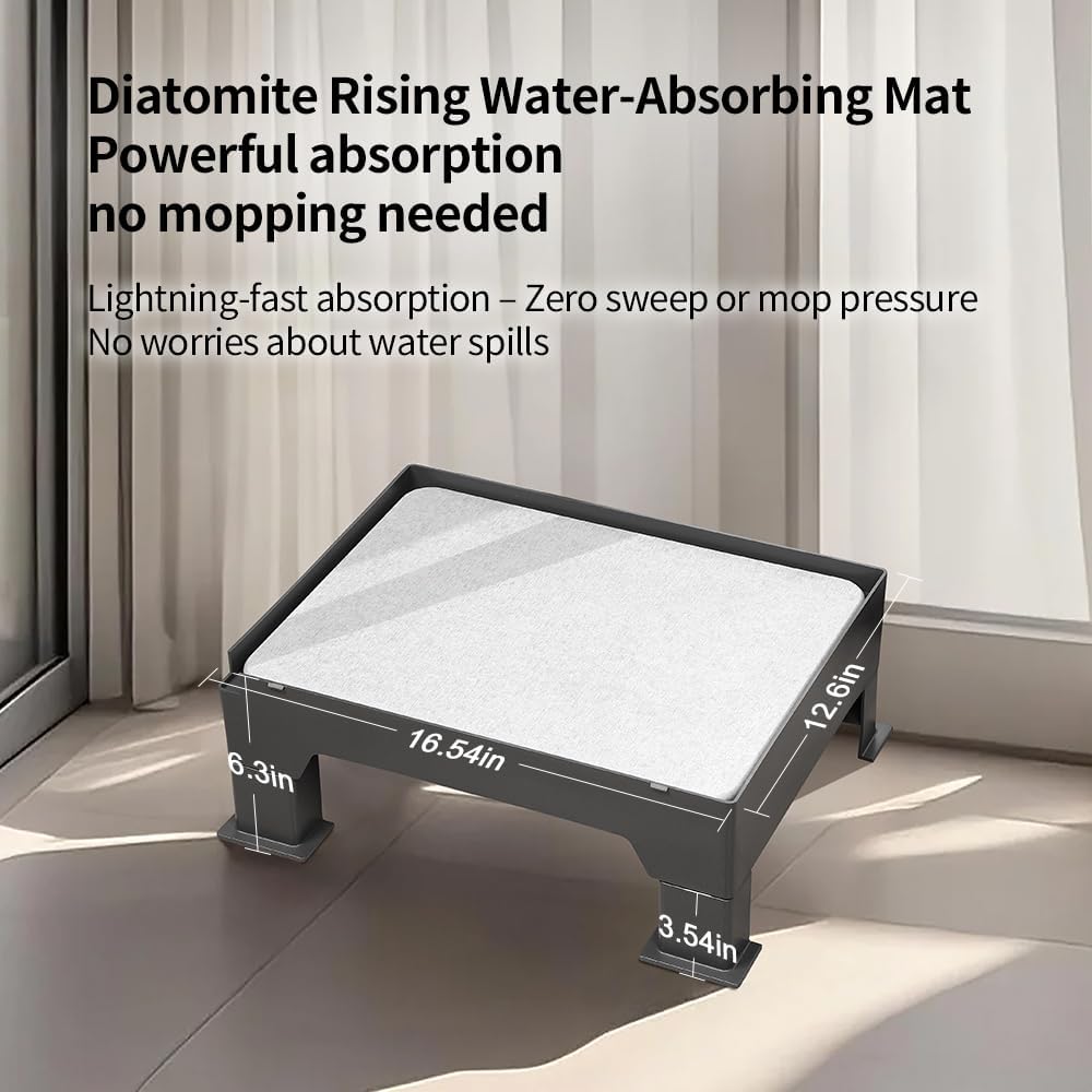 Diatomite Mat Pet Feeder Stand – Compatible with Most Dog Bowls & Automatic Feeders, Elevated Dining Station with Non-Skid Feet & Adjustable Height that Absorb Spills to Keep The Bowl Area Clean
