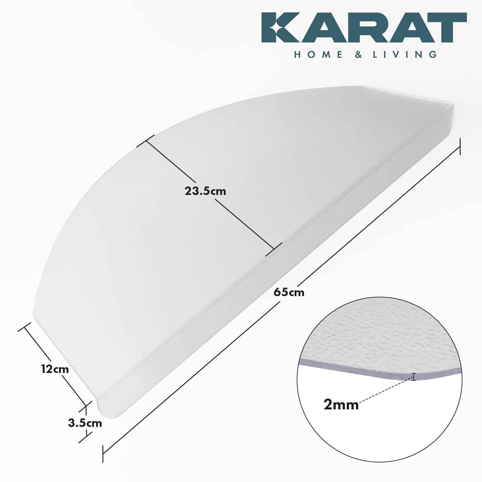 KARAT Trapmatten voor binnen, halfrond, 23,5 x 65 cm, transparant en zelfklevend, trapbescherming voor traptreden, onderhoudsvriendelijk en onbreekbaar (arctiek
