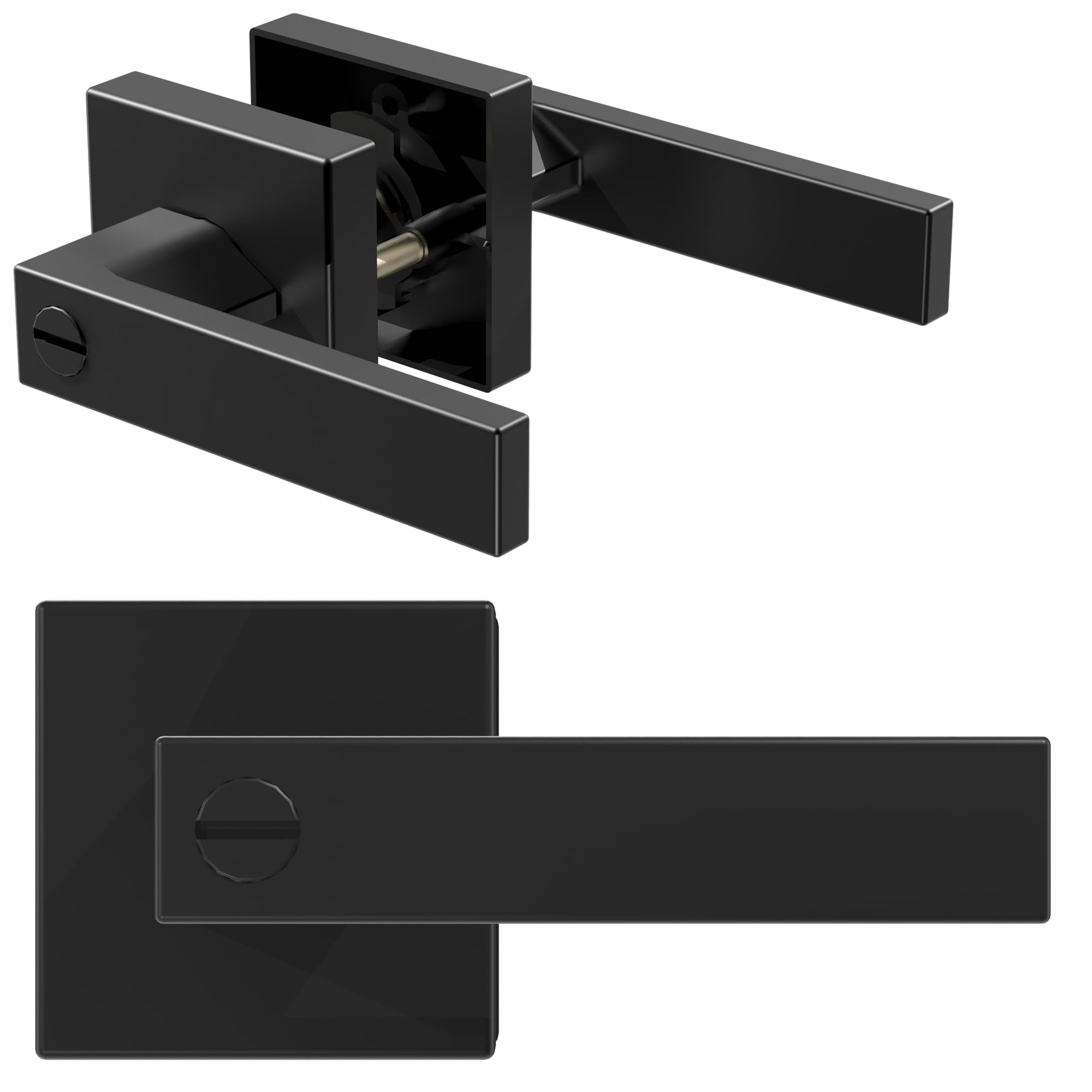 Matte Black Door Handle with Privacy Door Lock (1 Pack) - Modern Keyless Lever Door Handle for Interior Doors - Stainless Steel - Keyless Turn Lock Door Handles Knob