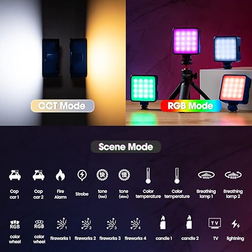 Miniatura 2 de Fotopro Luces de video RGB Cold Shoe 2500-9000K Regulables 2000mAh recargable a todo color luz de relleno portátil para YouTube Fotografía Vlog Game