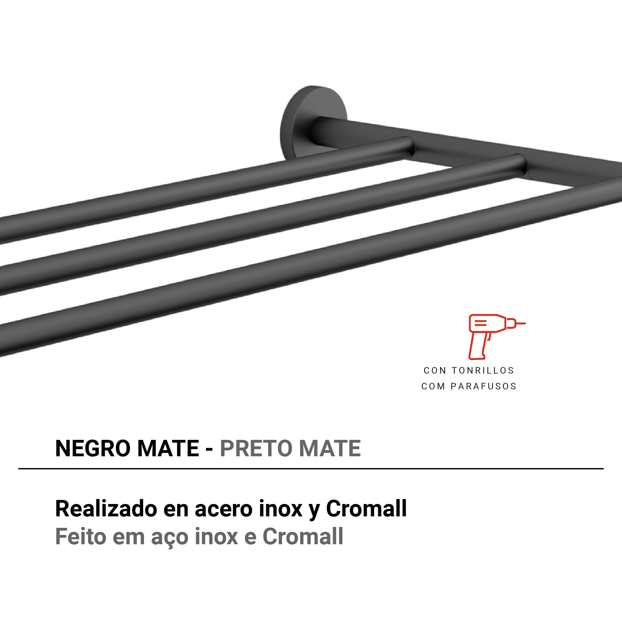 Gedy Towel Rack Felce Matte Black, Dull Black, 61,5x26,2x5,6cm - Image 2