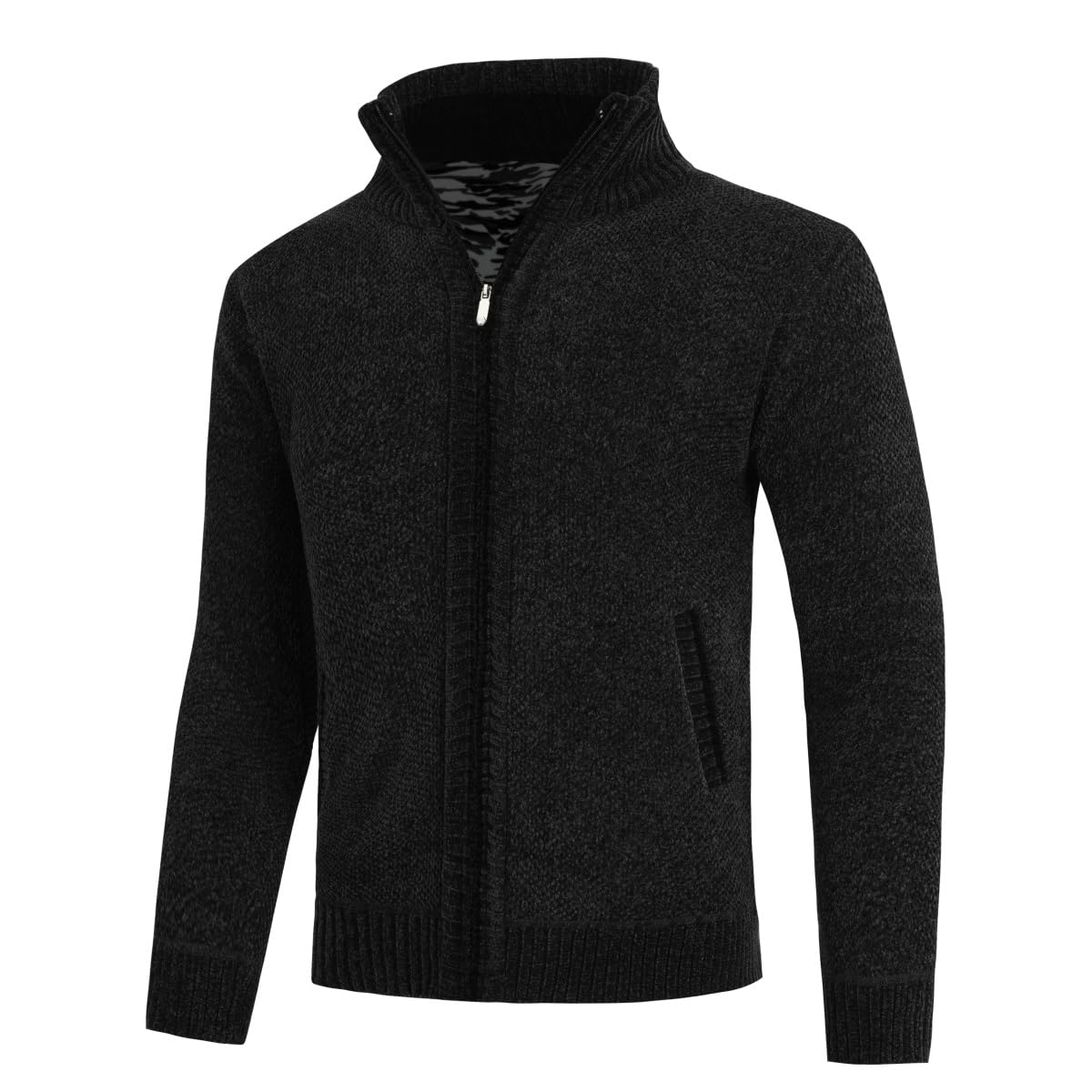 Allthemen Cardigan da Uomo Spesso con Collo Alto e Cerniera Lavorato a Maglia Sweater con Maniche Lunghe in Lana e Cotone