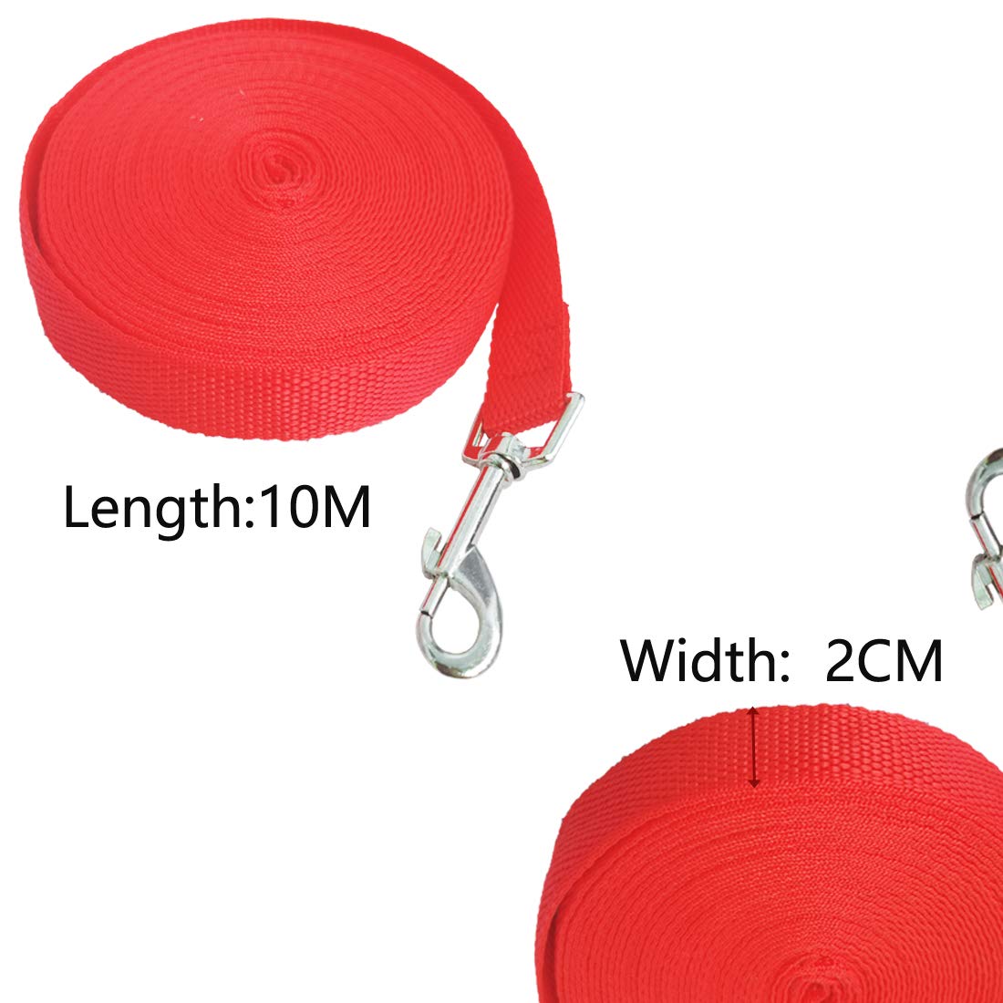 Lot de 2 laisses de dressage pour chien, 10 m de long, longue laisse pour le pistage dressage du chien, longue laisse pour le rappel des animaux de compagnie (rouge)