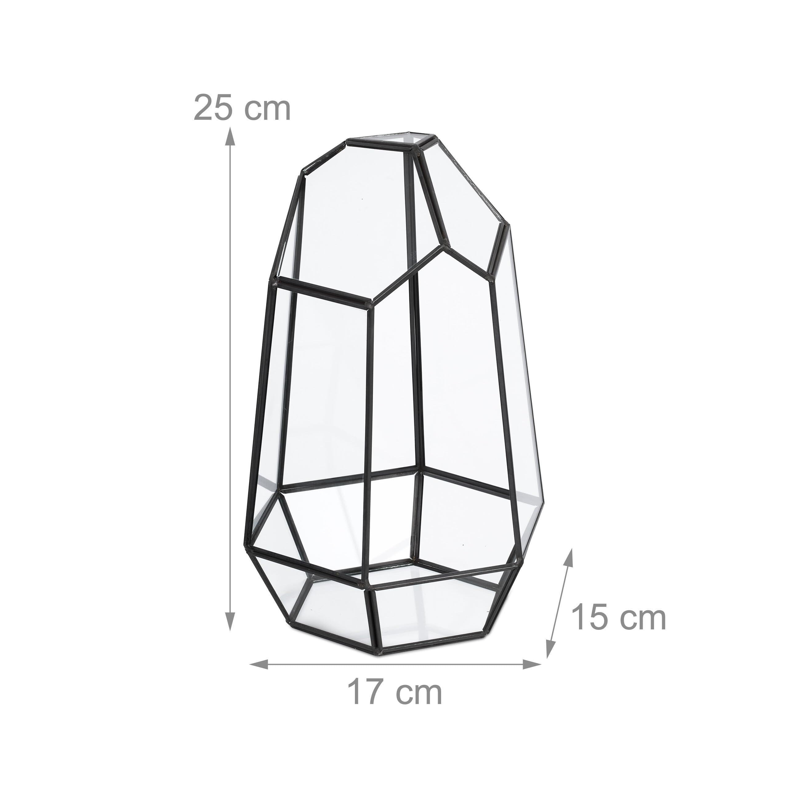 Relaxdays Terrarium Verre étain pour succulentes cactus, Noir