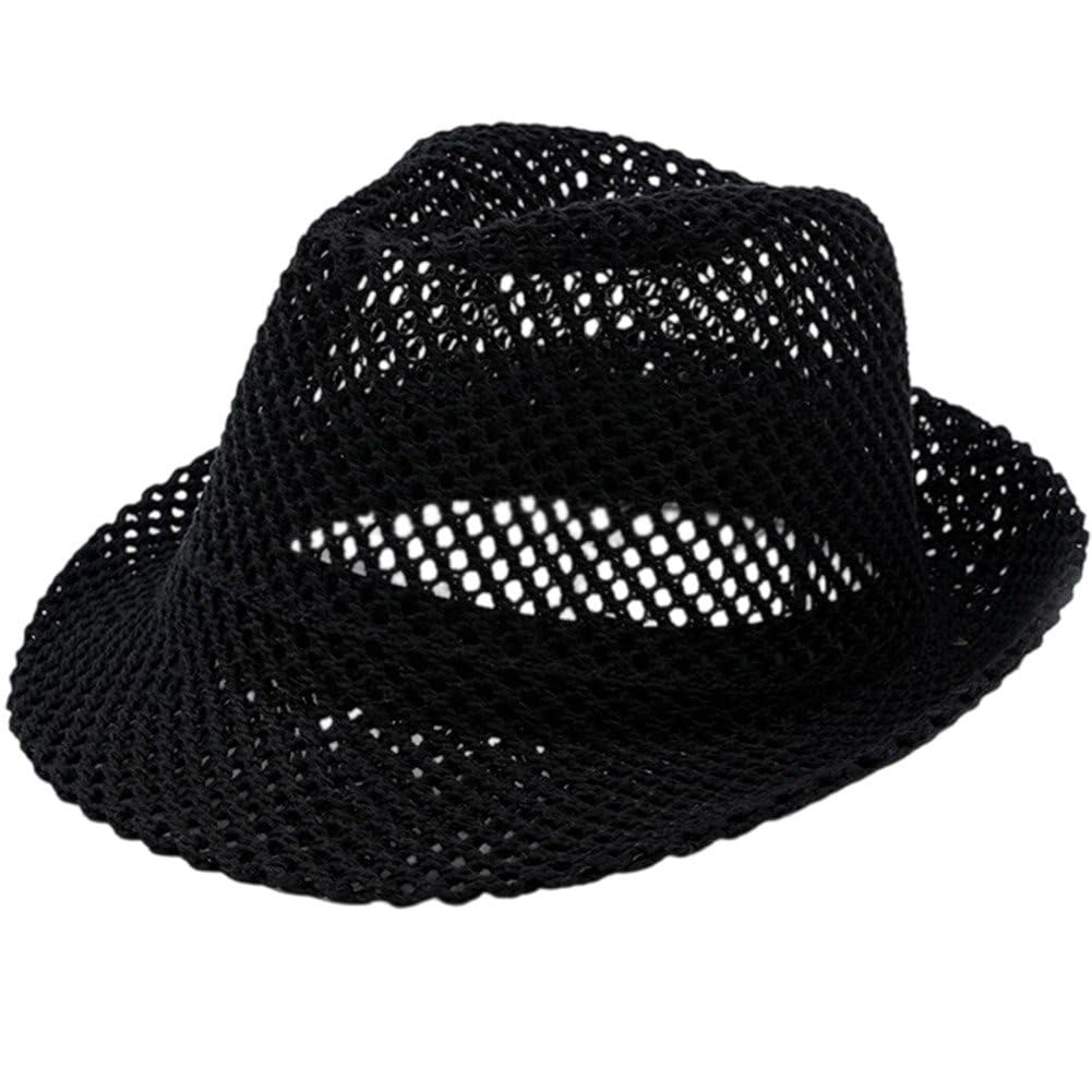 Casiler Unisex Black Summer Panama Hat Breathable Mesh Design Cotton-Polyester Material Compact Brim Jazz Cap Fedora For Outdoor