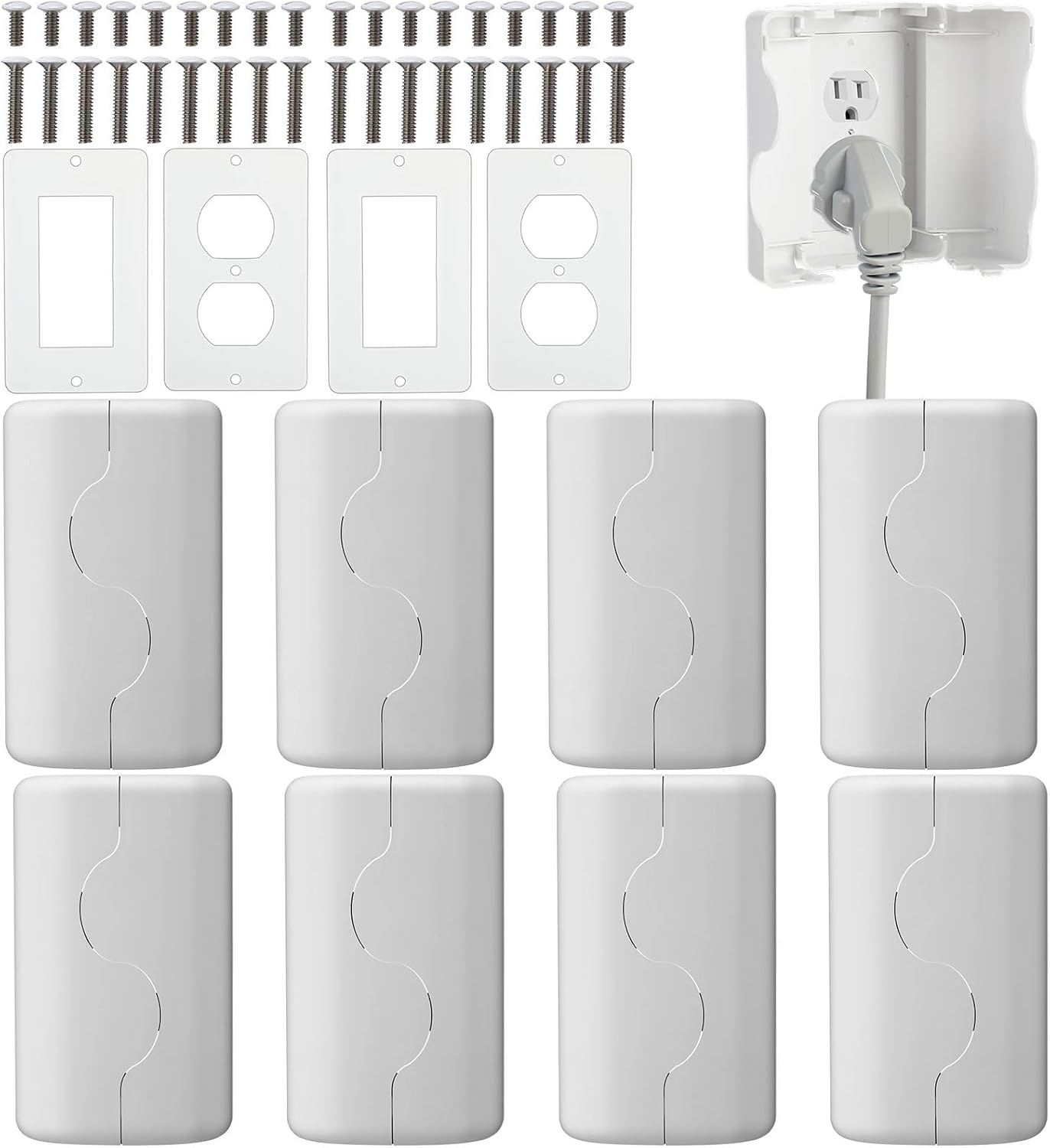 8 Pack Safety Outlet Cover Box Wall Outlet Cover for Baby Proofing Extra Large Electrical Plugs and Adapters Receptacle Box Receptacle Protector with Childproof Lock & Cable Management