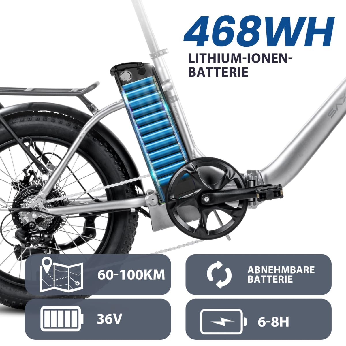 SAXXX E Bike Klapprad 20 Zoll mit 36V 13Ah Akku, E Fahrrad Herren mit 7 Gang Kettenschaltung, Elektro Klapprad mit Scheibenbremsen 120KM Lange Range, Elektrofahrrad Pedelec 25 km/h für Herren Damen