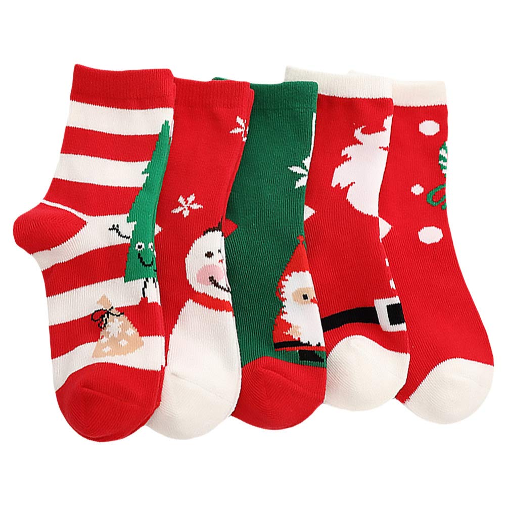 TOYANDONA 5 Paires de Chaussettes de Noël pour Tout-Petits Chaussettes Moyennes D'hiver Chaudes Bas en Coton Doux pour Bébé. (S)