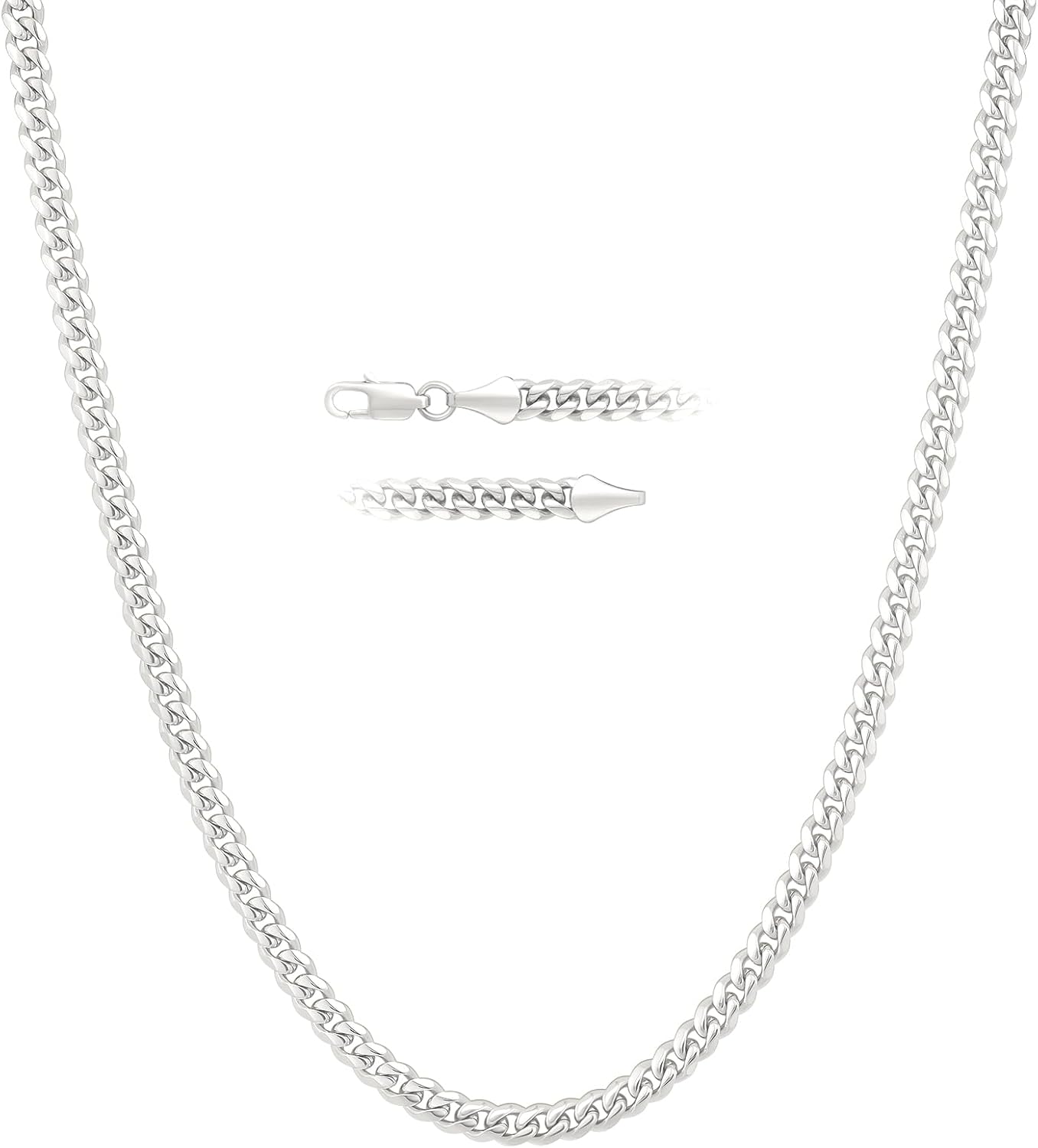 KRKC&CO Silver Cuban Link Chain for Men, Gift for Him Husband Dad, 925 Sterling / 24K Gold Plated and 316l Stainless Steel Base, 3/5mm Miami Necklace Jewelrys, Cadena de Plata