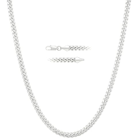KRKC&CO Silver Cuban Link Chain for Men, Gift for Him Husband Dad, 925 Sterling / 24K Gold Plated and 316l Stainless Steel Base, 3/5mm Miami Necklace Jewelrys, Cadena de Plata