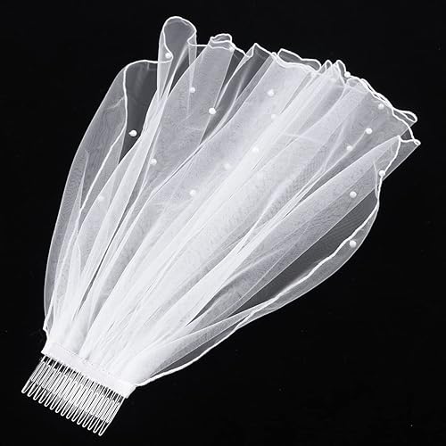 Miniatura 9 de Mobestech Velo de novia de perlas con peine velos cortos de novia velos de novia de tul suave velo de encaje velo de encaje velo de primera comunión