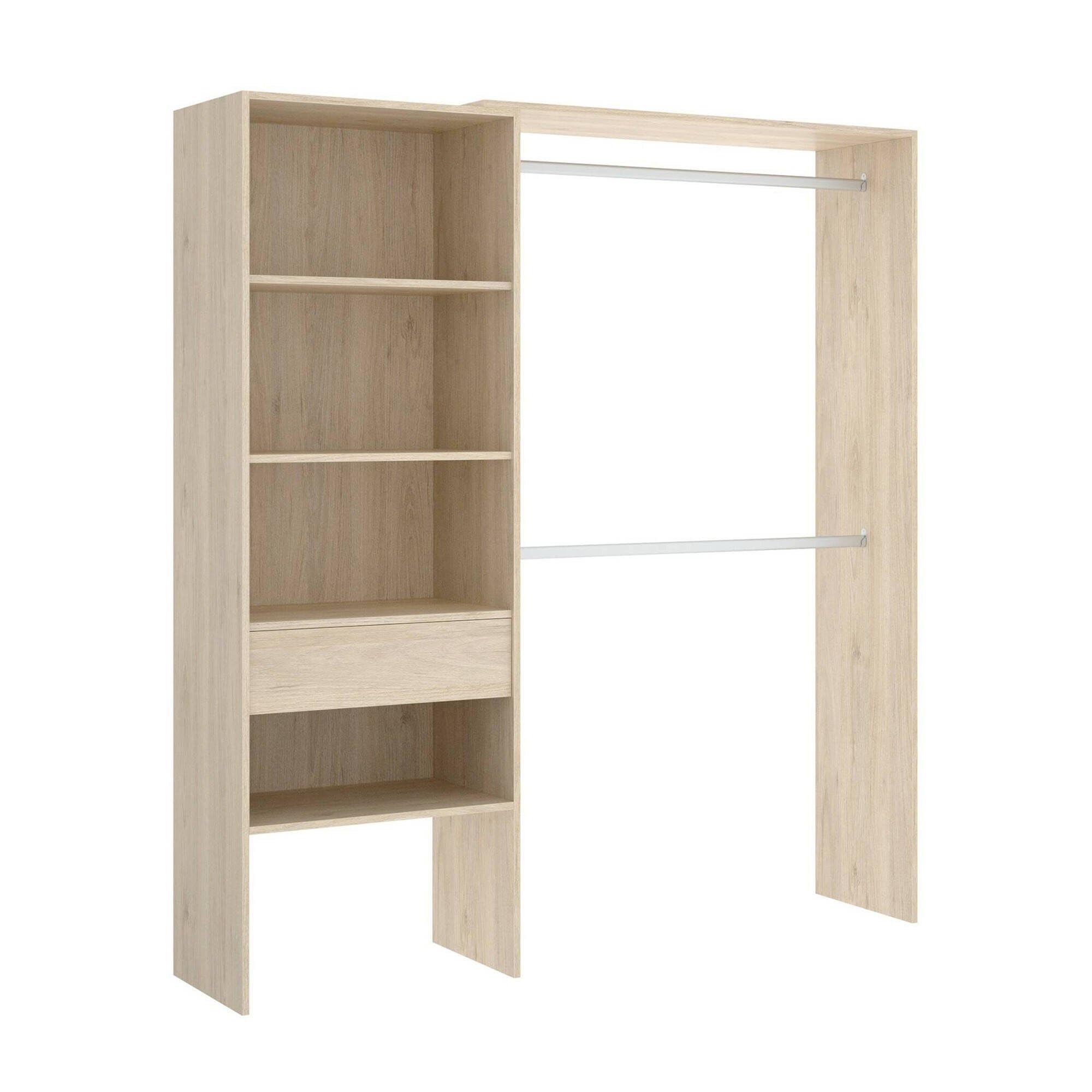 Dmora Guardaroba Grande Lhotse 40x187h cm Marrone Rovere un Cassetto 3 Ripiani, Armadio Camera da Letto Appendiabiti