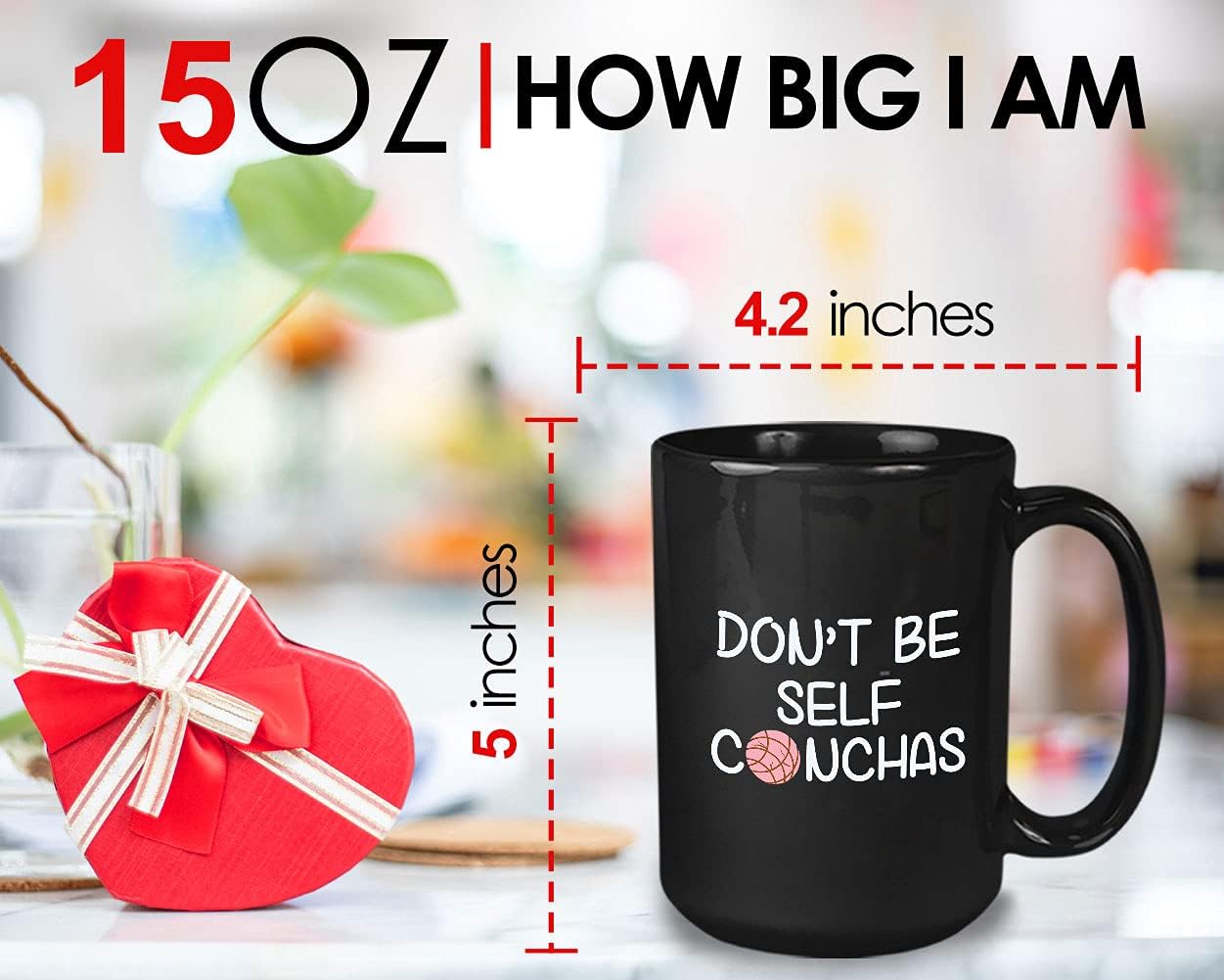 Bubble Hugs Pan Dulce Coffee Mug - Don't Be Self Conchas - Mexican Breakfast Food Lover Baker Cookie Sweet Bread Snack Eat Inspiring 15oz Black