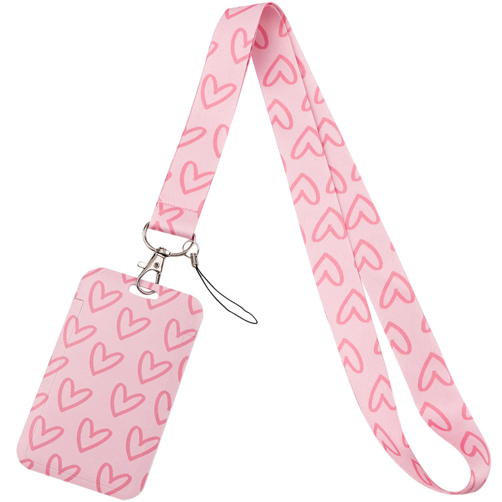 Pink Teachers ID Card Holder Lanyard for Keys & ID Badge Love Heart Cute Keychain Lanyard for Women Nurses Teens Girls for Work & Preppy School ID Holder — image 1