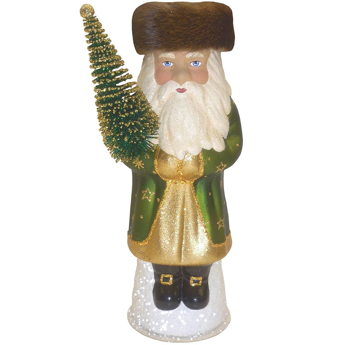 Alexander Taron 19-261 Schaller Paper Mache Candy Container-Russian Santa in Green Coat