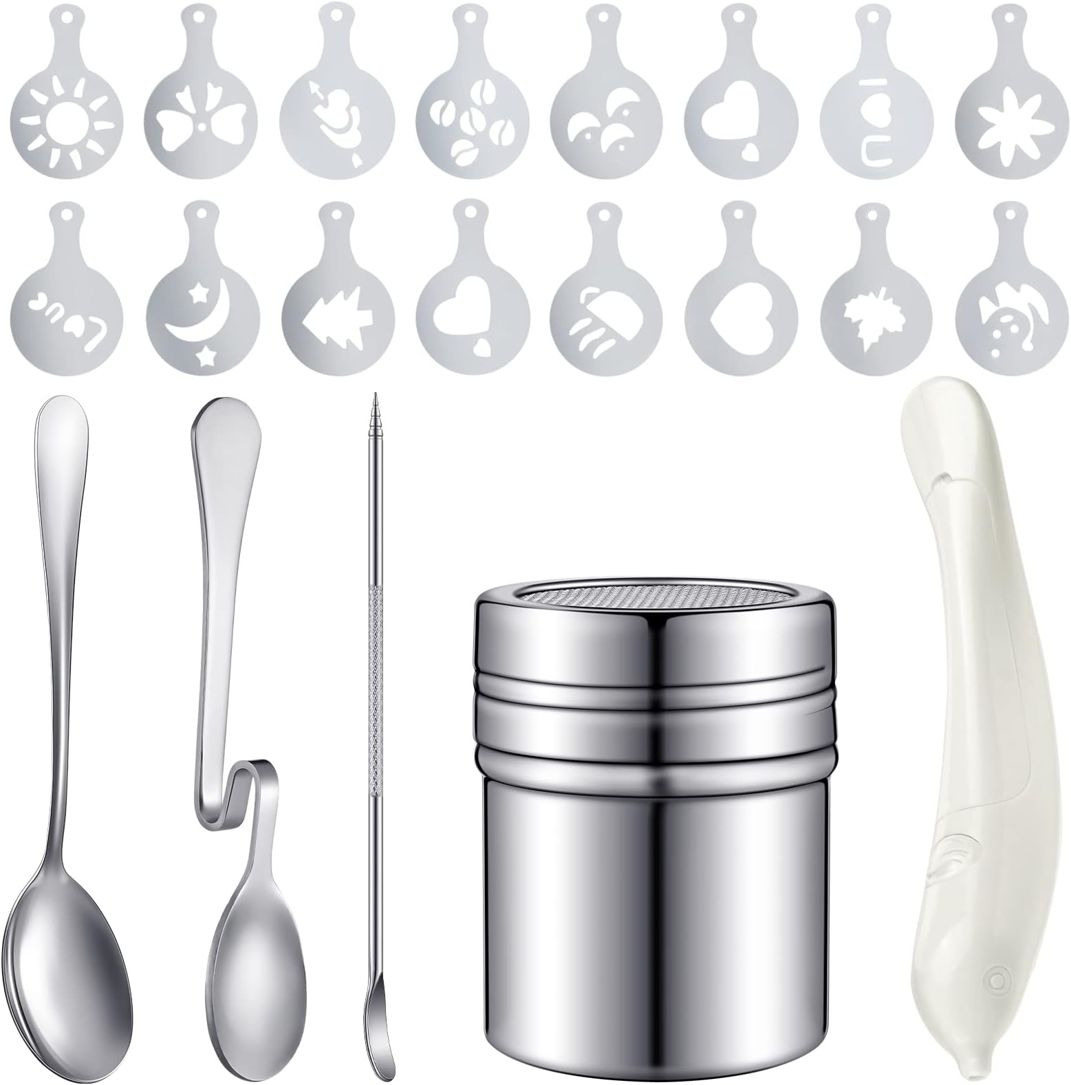 Cunhill 20 Pcs Coffee Stencil Set - Latte Art, Electric Pen, Spice Pen, Barista Art, Creative Patterns, Cocoa Shaker