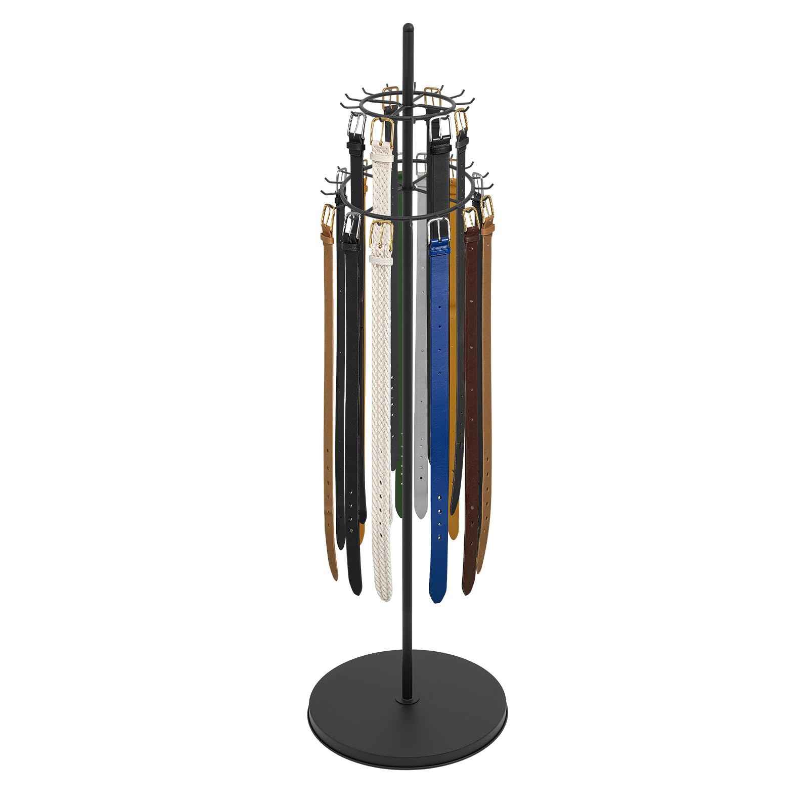 Supporto Cravatte e Cinture con 31 Ganci, Espositore 2 Livelli in Acciaio, Portacinture/Portacravatte per Sciarpe e Foulard, per Negozio e Casa, Altezza 168cm, Nero