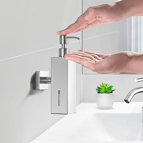 Miniatura 2 de TINYROW Dispensador de jabón de montaje en pared para baño Dispensador de jabón de acero inoxidable Cromo cuadrado Dispensador de jabón líquido