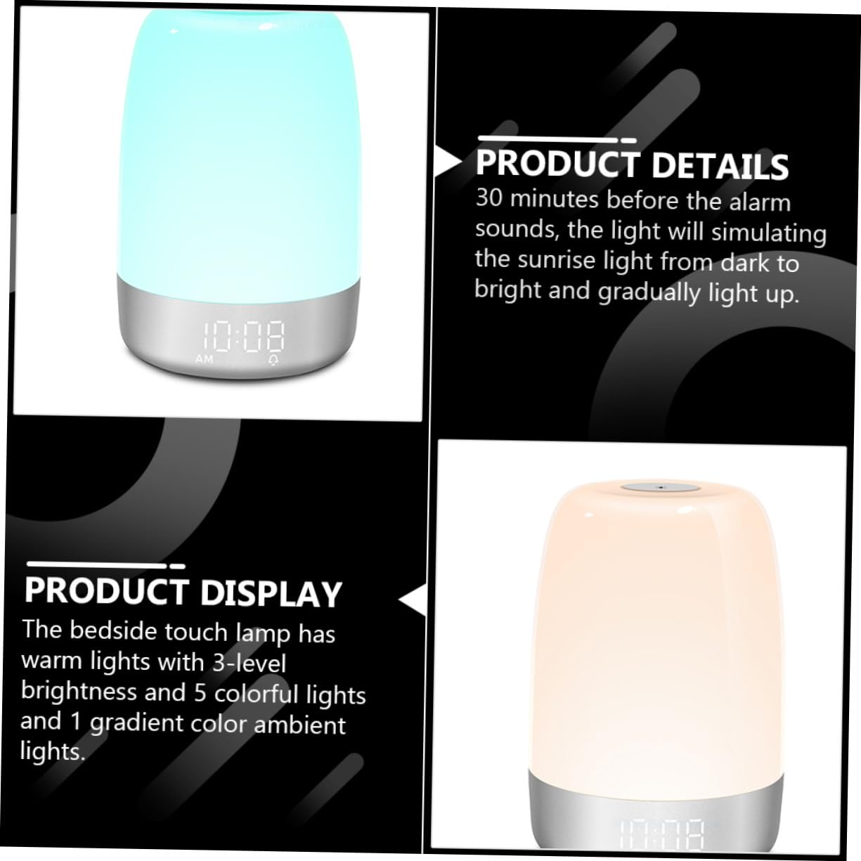 ABOOFAN Lampe de Chevet LED Réveil Tactile et Lumière D'ambiance Dégradée Simulant Le Lever Soleil pour Chambre, Minuterie Intégrée et Matériaux Abs et PC