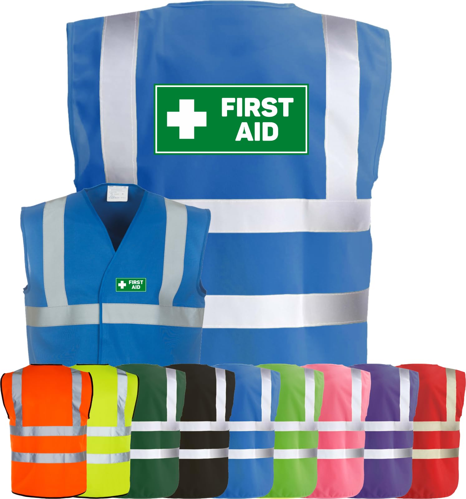 Corporate Togs FIRST AID Printed Hi-Vis Vest - Safety Waistcoat Tabard, Fastening, Health & Safety Compliant Waistcoat | Protective Safety Wear
