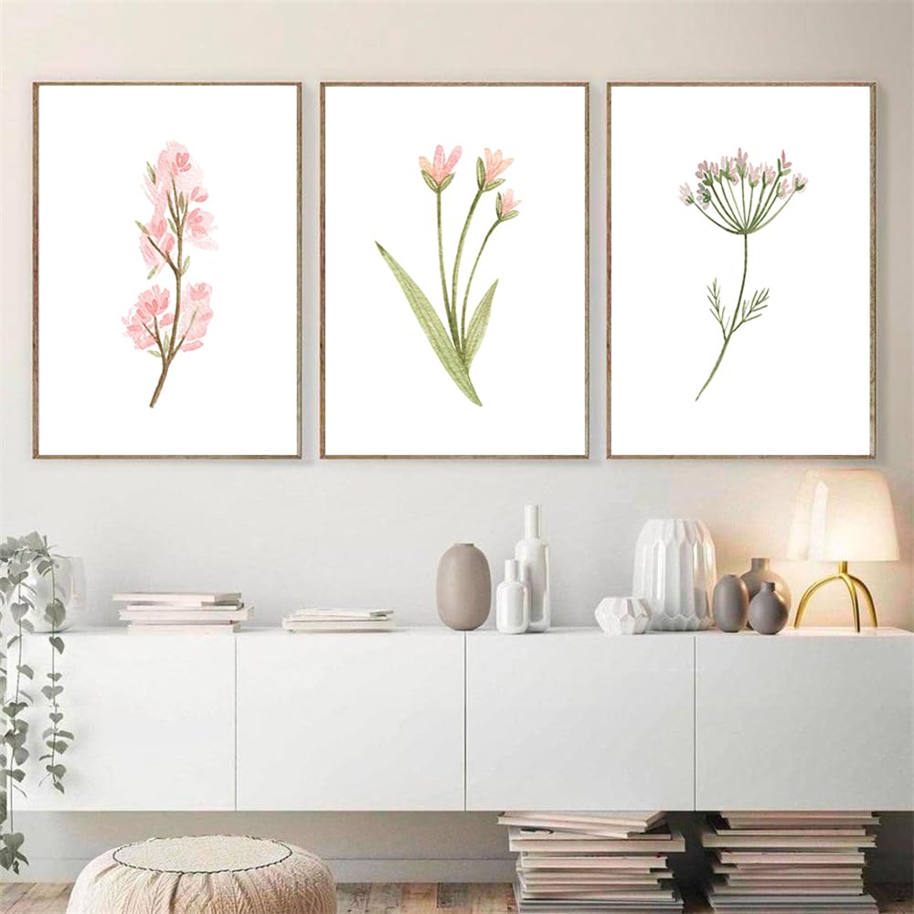 WBYZAC Botanical Posters-Abstract Watercolor Wildflowers Canvas Painting Nordic Prints and Posters Picture Modern Pink Floral Home Kitchen Bedroom Decoration-60 * 70cm*3PCS (No Frame)