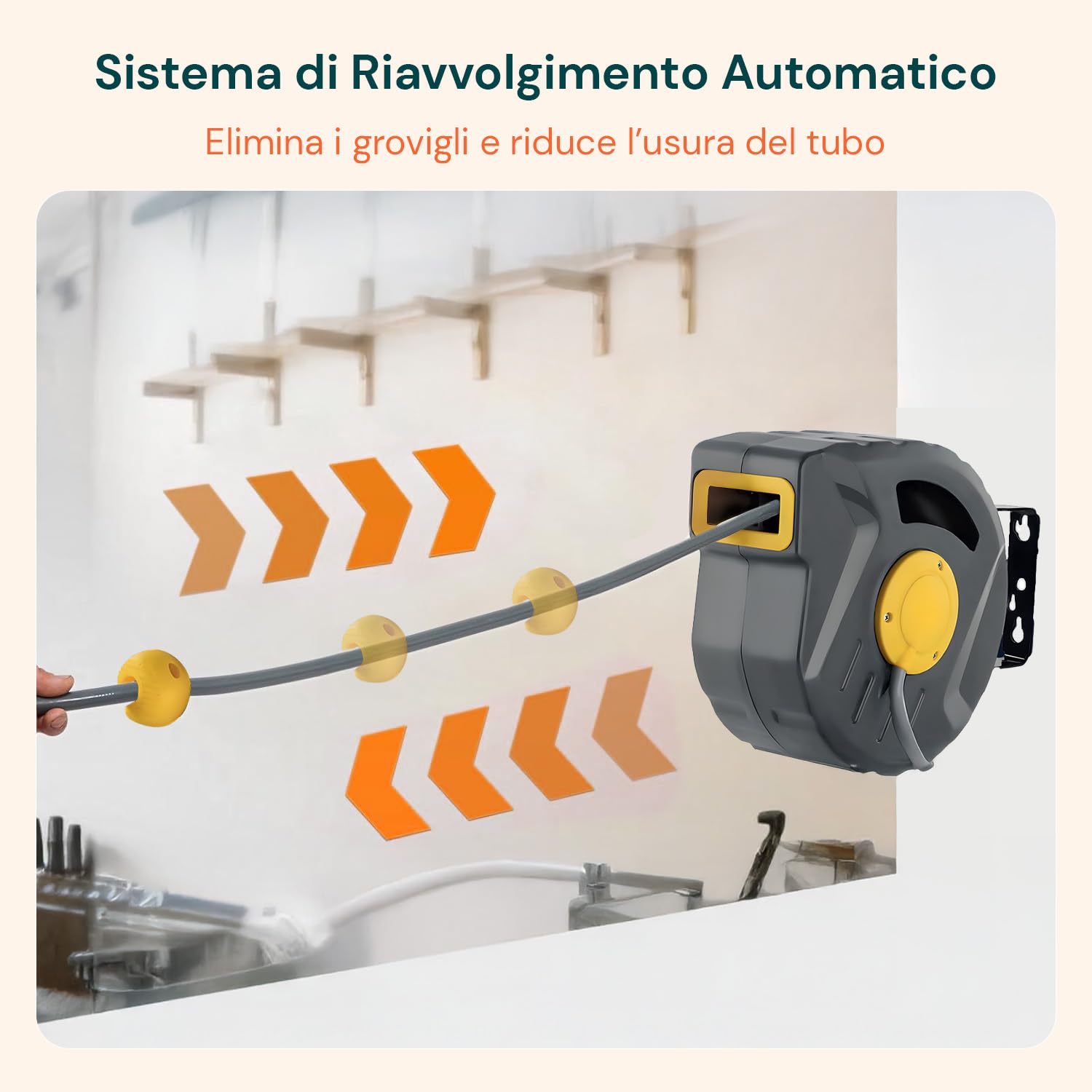Enrollador de aire comprimido de 10 m con rebobinado automático, tubo para compresor de aire de PVC resistente, montaje en pared o techo, compacto y flexible
