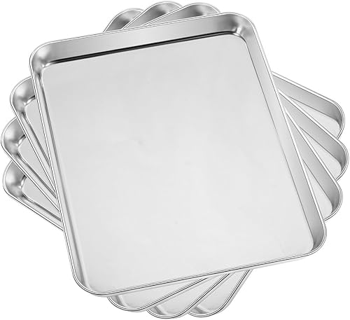 Juego de 4 bandejas para hornear, de acero inoxidable para horno, tamaño 12.25 x 9.65 x 1 pulgadas, resistentes y fáciles de limpiar