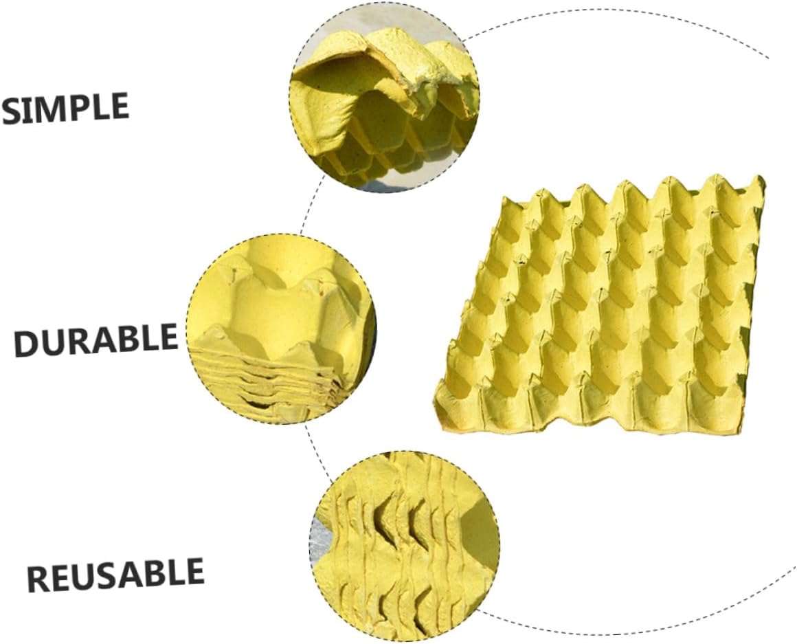 10pcs Yellow DIY Egg Storage Trays Made of Natural Paper Pulp 30-egg Capacity Organizer Rack for Refrigerator Household Egg Holder Suitable for Chicken Storage
