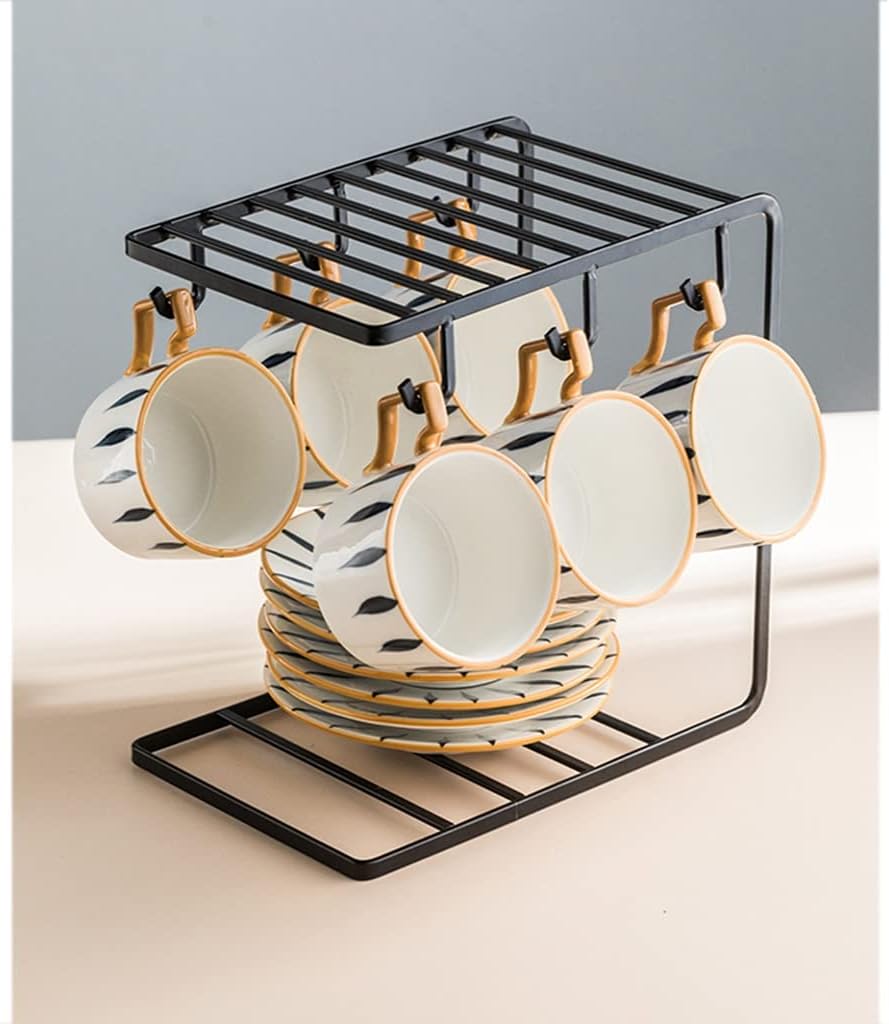 Tea Cup Set Nordic Tea Cup Saucer Set Household Afternoon Tea Cup Spoon and Saucer with Cup Holder Combination (C 4 pcs) (A 6 pcs)