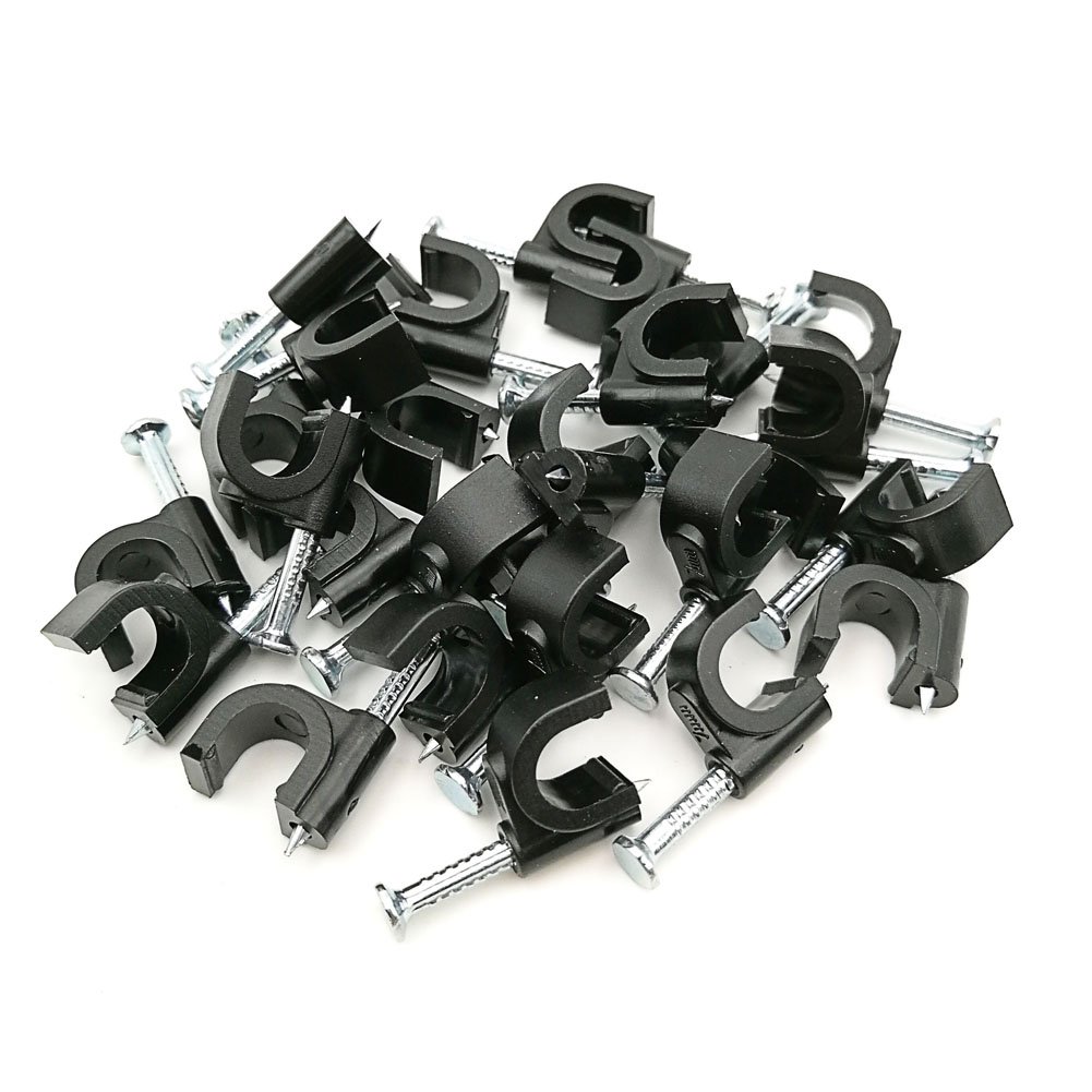 HS 7mm Ethernet Cat6 Cable Clips Clamps RG6 with Steel Nail (200 Pack) Wire Clips Black for Wall,Cord Management