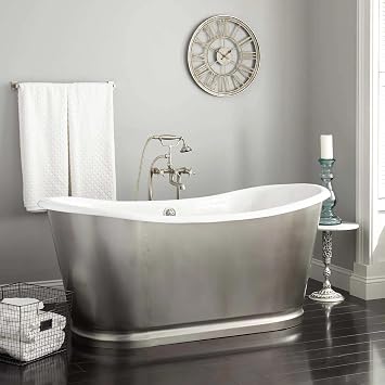 Signature Hardware 479798 Dorset 66" Cast Iron Soaking Double Slipper Freestanding Tub with Integrated Drain, Overflow and Rolled Rim