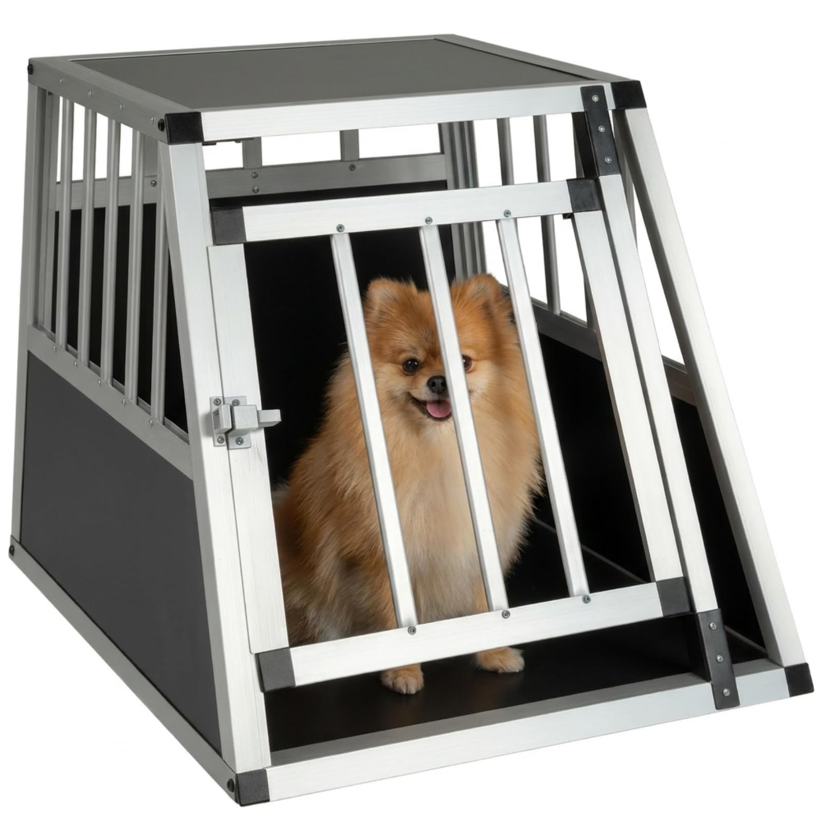Maxmass Car Dog Crate, Aluminium Pet Carrier Transport Box Dog Travel Box with Lockable Door, Metal Dogs Crate Travel Cage Puppy Crate for Camping Truck (69.5 x 54 x 50.5cm, without Removable Divider)