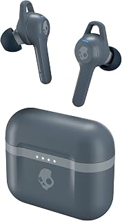 Skullcandy Indy Evo True Wireless Fones de ouvido intra-auriculares Bluetooth, compatível com iPhone e Android/capa de carregamento e microfone/ótimo para academia, esportes e jogos, resistente à água IP55 – cinza