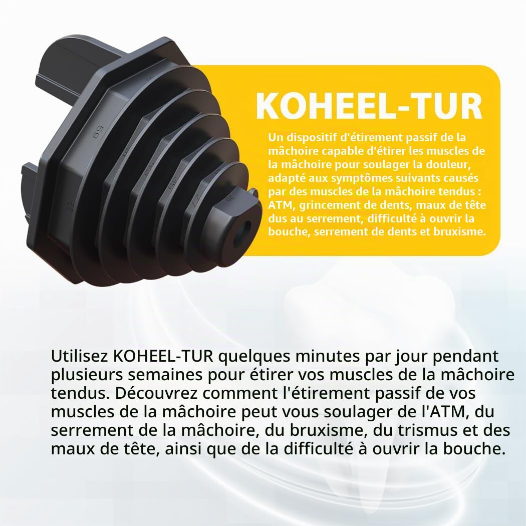 KOHEEL TUR Produit De Soulagement De La Douleur Pour TMJ (L'ATM), Le Grincement Et Le Serrement Des Dents, Les Maux De Tête, Le Trismus Et Le Bruxisme Causés Par Les Muscles De La Mâchoire Serrés