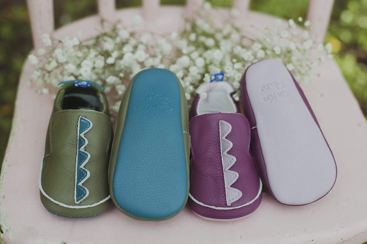 KicKee Pants Little Boys Rubber Gripper Sole Dinosaur Scales Shoes - Moss Green, 18-24 Months