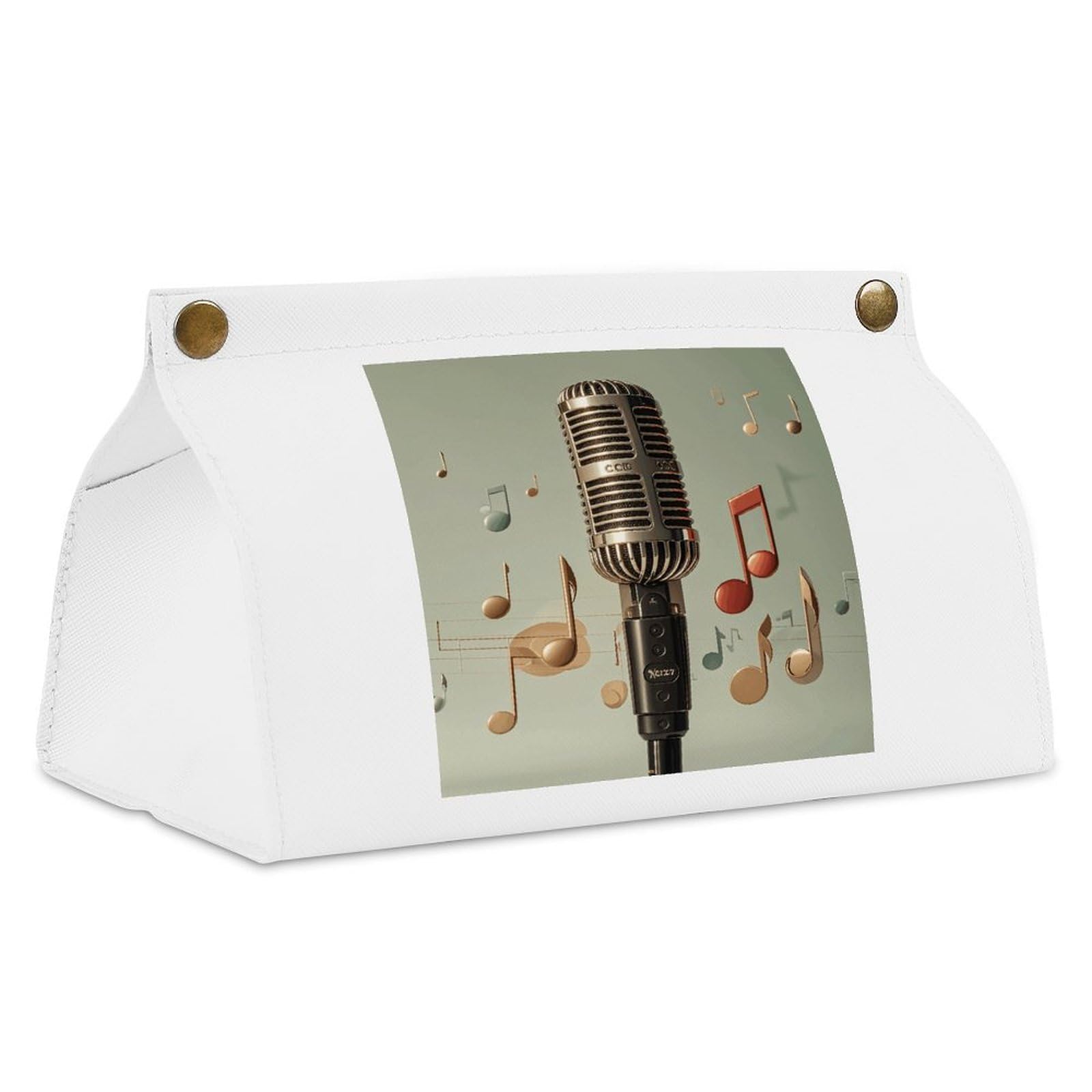 Microphone with Music Note Tissue Box Cover Tissue Box Holder PU Leather Tissue Box Cover Rectangle Kleenex Box