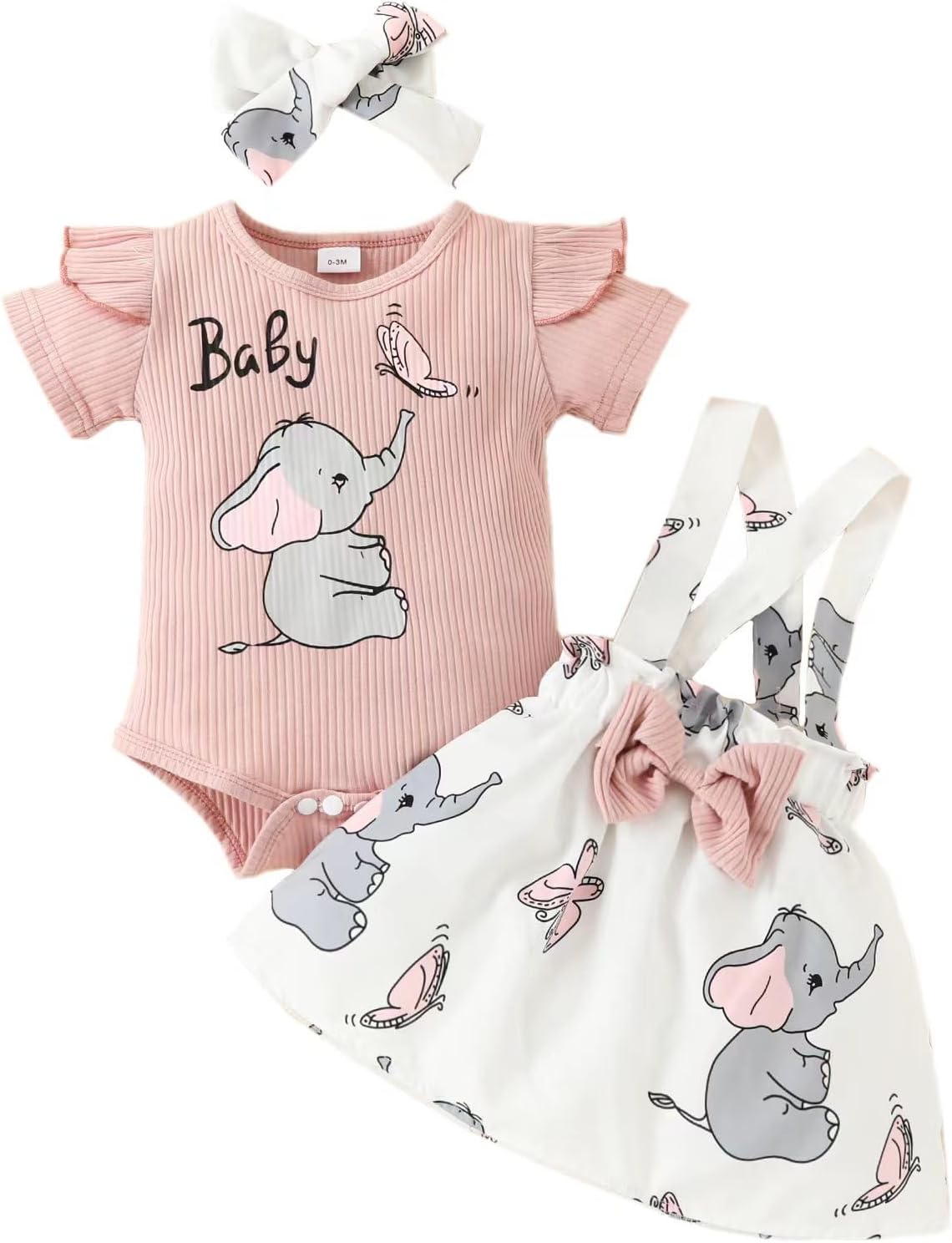 PanLidapanBaby Girl Summer Going Out Newborn Suits Round Neck Letter Flower Print Short Sleeve Ribbed Romper + Floral Shorts With Bow + Headband 3 Piece Set
