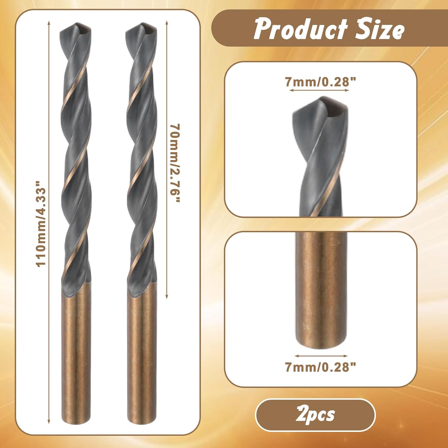 2pcs Cobalt Drill Bits Straight Shank 8mm Drill Bit High-Speed Steel Twist Drills Bits for Copper Stainless Steel Alloy Metal