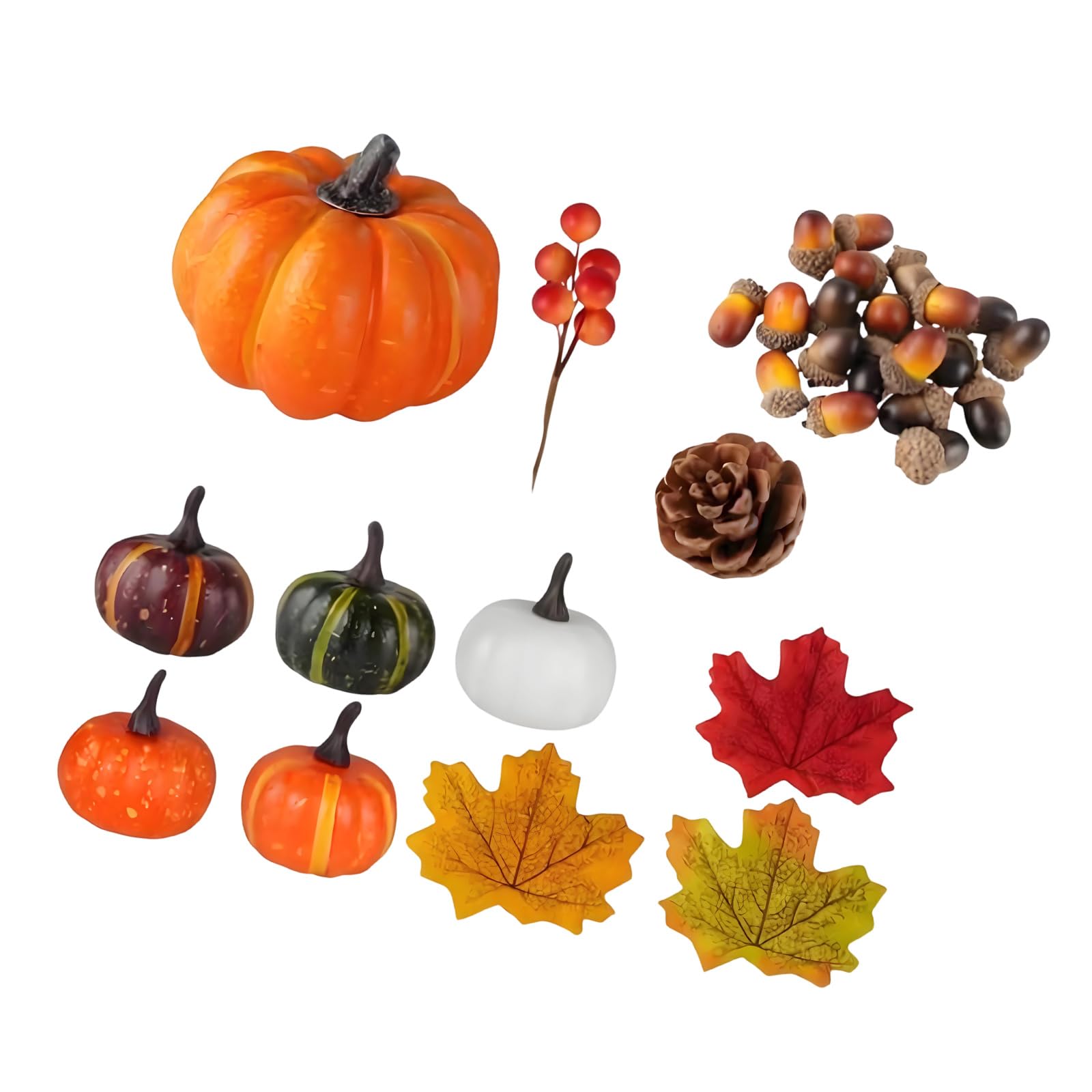 Fall Table Centerpiece Decor with Artificial Pumpkins, Maple Accents and Pine Cones, Foam Harvest Set for Thanksgiving Home Display Artificial Pumpkin Decor Fall Centerpiece Thanksgiving Table Harvest