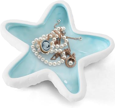 Starfish Jewelry Dish Tray Blue Ceramic Jewelry Holder Ring Dish Ocean Style Trinket Tray for Rings Earrings Necklaces Bracelet Jewelry Keys Table Decoration Supplies