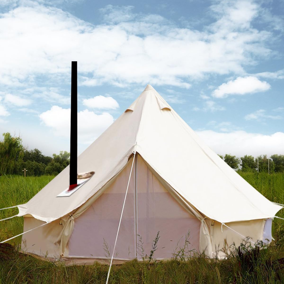 PlayDo 3M/9.8ft 4 Season Cotton Canvas Bell Tent Camping Yurt Tent Huning Wall Tent with Top Stove Hole for 2 Person