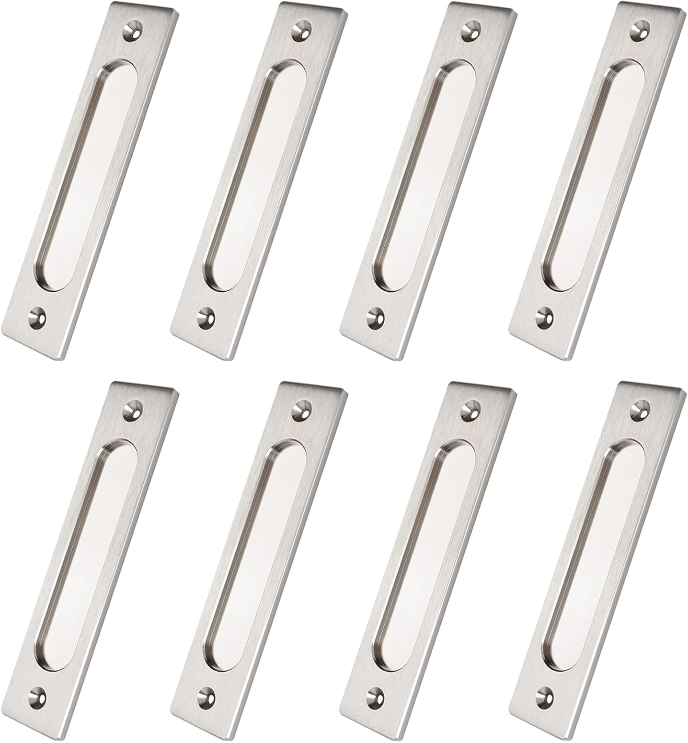 MOROBOR Rectangual Recessed Sliding Door Pulls, 8pcs Brushed Steel Finger Pull Aluminum Alloy Closet Flush Pulls with Mounting Screws for Sliding Barn Door/180mm